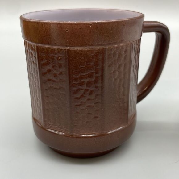 Vintage Stamped Federal Glass Barrel Paneled Mugs One Brown One White - Picture 5 of 8